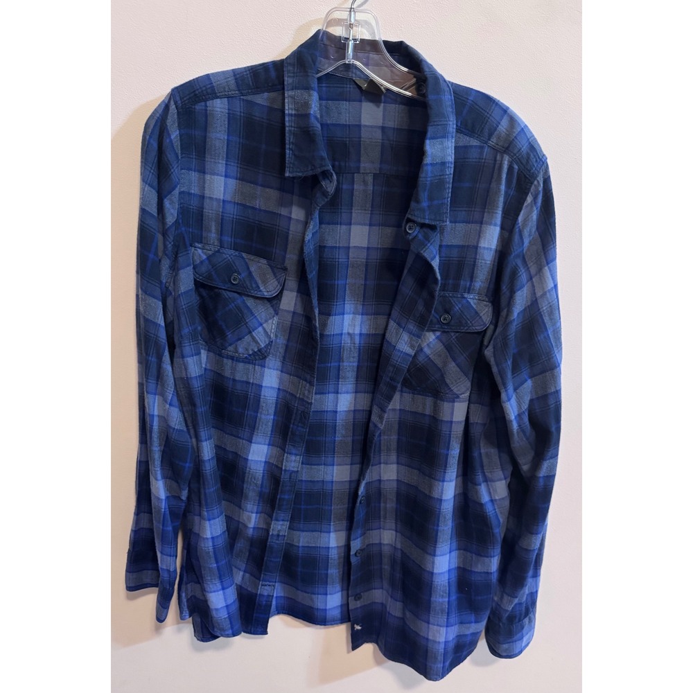 Eddie Bauer Y2K Grunge Skater Blue Plaid Flannel Shirt Women's tall XL
